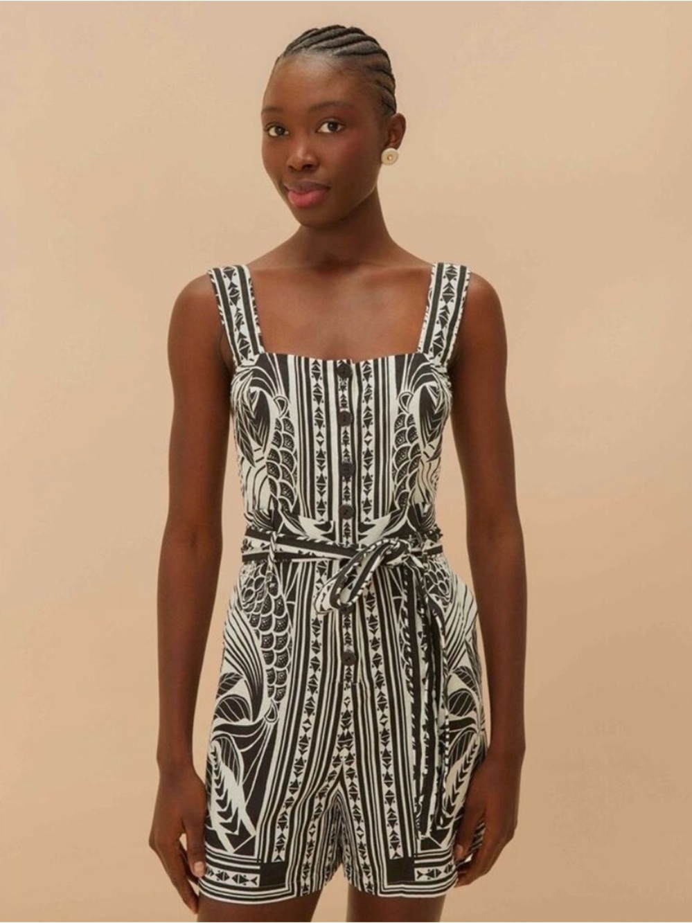 Black & White Patterned Sleeveless Romper